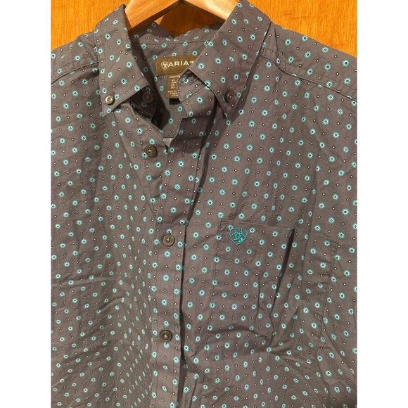 Ariat men's button down Johnnie short sleeve shirt blue cotton poplin western - Picture 4 of 11